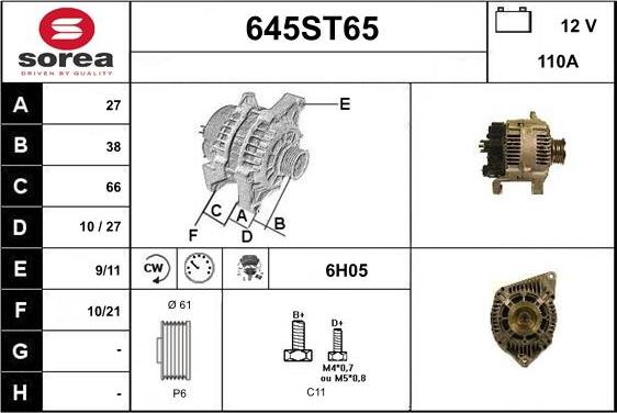 STARTCAR 645ST65 - Alternator autospares.lv