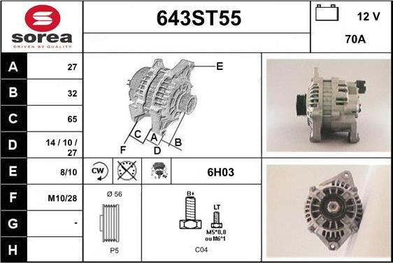 STARTCAR 643ST55 - Alternator autospares.lv