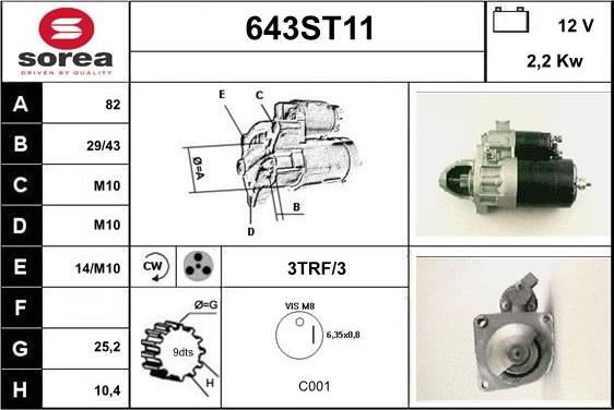 STARTCAR 643ST11 - Starter autospares.lv