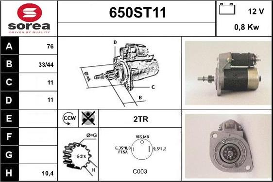 STARTCAR 650ST11 - Starter autospares.lv