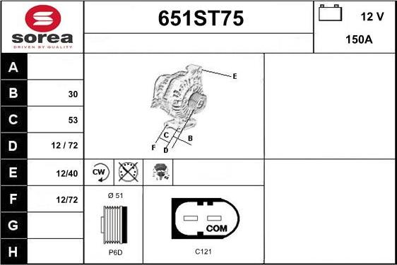 STARTCAR 651ST75 - Alternator autospares.lv