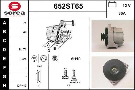 STARTCAR 652ST65 - Alternator autospares.lv