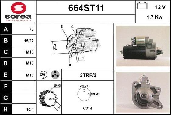 STARTCAR 664ST11 - Starter autospares.lv