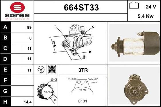 STARTCAR 664ST33 - Starter autospares.lv