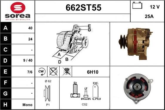 STARTCAR 662ST55 - Alternator autospares.lv