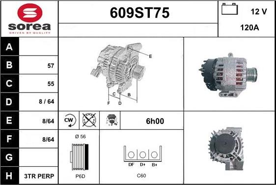 STARTCAR 609ST75 - Alternator autospares.lv