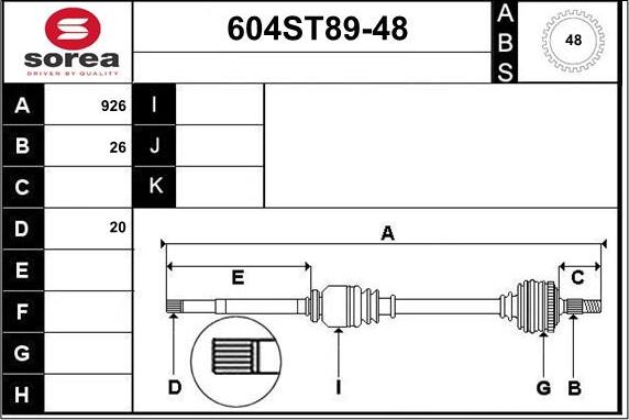 STARTCAR 604ST89-48 - Drive Shaft autospares.lv