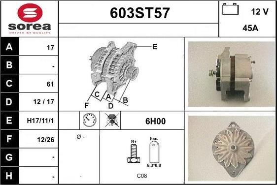 STARTCAR 603ST57 - Alternator autospares.lv