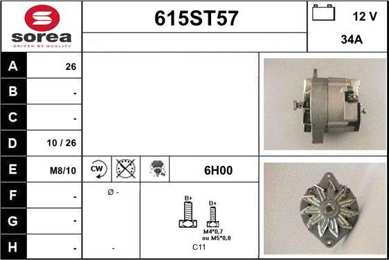 STARTCAR 615ST57 - Alternator autospares.lv