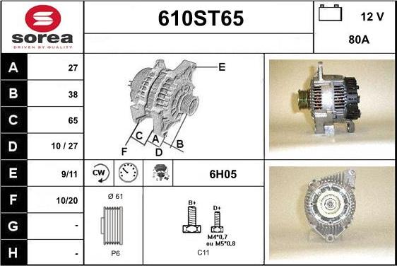 STARTCAR 610ST65 - Alternator autospares.lv