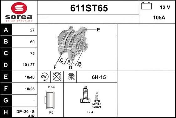 STARTCAR 611ST65 - Alternator autospares.lv