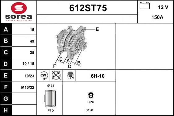 STARTCAR 612ST75 - Alternator autospares.lv