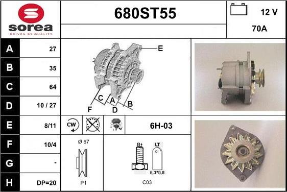 STARTCAR 680ST55 - Alternator autospares.lv