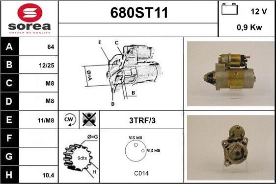 STARTCAR 680ST11 - Starter autospares.lv