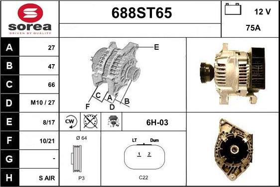 STARTCAR 688ST65 - Alternator autospares.lv