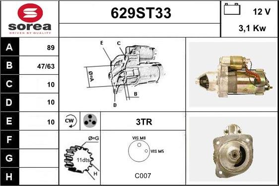 STARTCAR 629ST33 - Starter autospares.lv