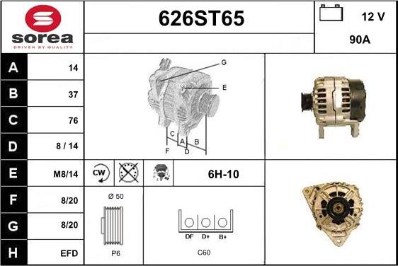 STARTCAR 626ST65 - Alternator autospares.lv