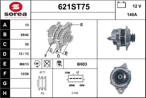 STARTCAR 621ST75 - Alternator autospares.lv