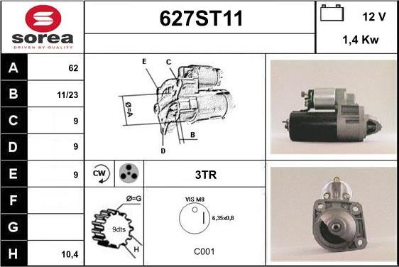 STARTCAR 627ST11 - Starter autospares.lv