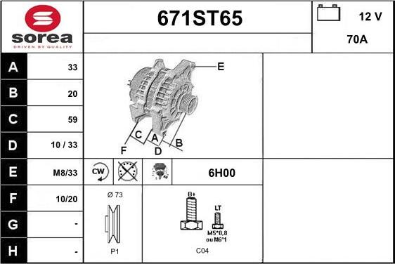 STARTCAR 671ST65 - Alternator autospares.lv