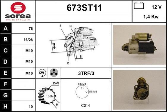 STARTCAR 673ST11 - Starter autospares.lv