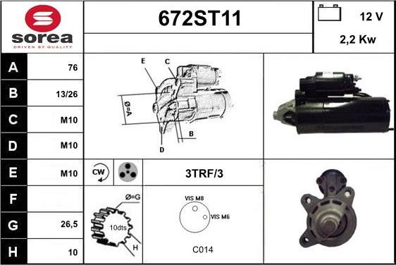 STARTCAR 672ST11 - Starter autospares.lv