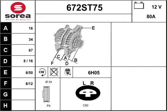 STARTCAR 672ST75 - Alternator autospares.lv