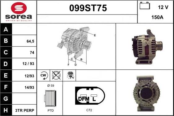 STARTCAR 099ST75 - Alternator autospares.lv