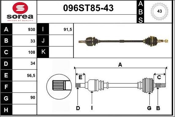 STARTCAR 096ST85-43 - Drive Shaft autospares.lv