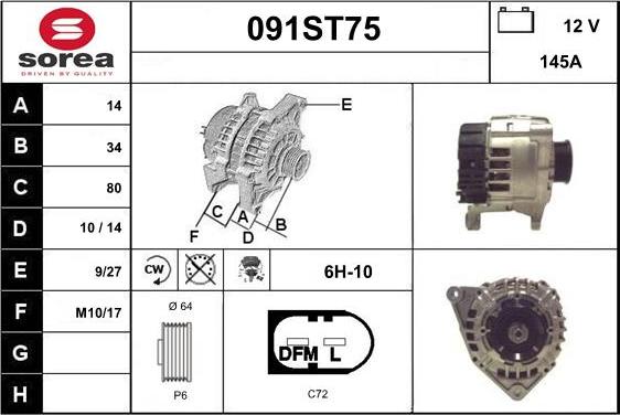 STARTCAR 091ST75 - Alternator autospares.lv