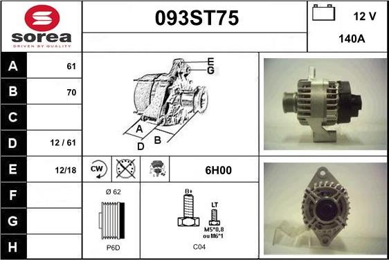 STARTCAR 093ST75 - Alternator autospares.lv