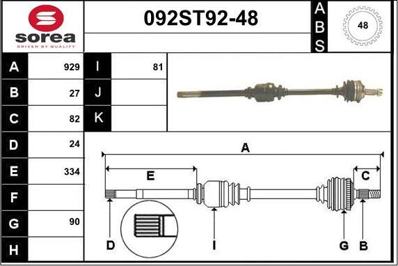 STARTCAR 092ST92-48 - Drive Shaft autospares.lv