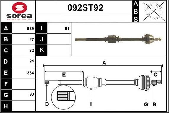 STARTCAR 092ST92 - Drive Shaft autospares.lv