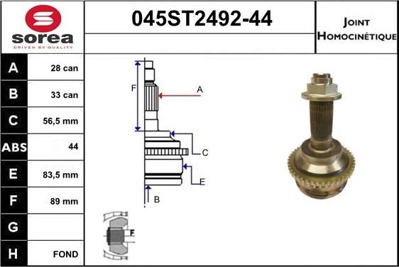 STARTCAR 045ST2492-44 - Joint Kit, drive shaft autospares.lv