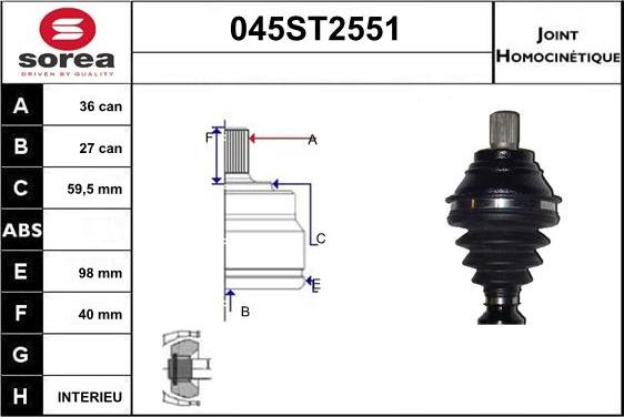 STARTCAR 045ST2551 - Joint Kit, drive shaft autospares.lv