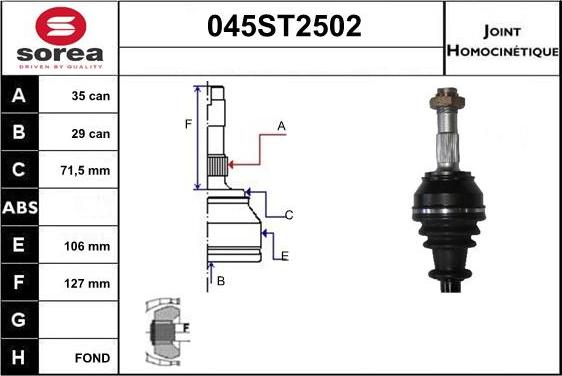 STARTCAR 045ST2502 - Joint Kit, drive shaft autospares.lv