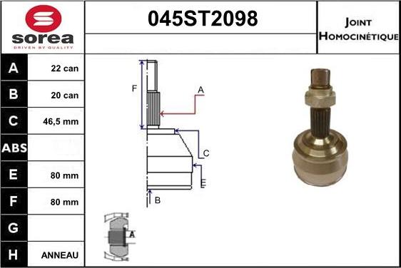 STARTCAR 045ST2098 - Joint Kit, drive shaft autospares.lv