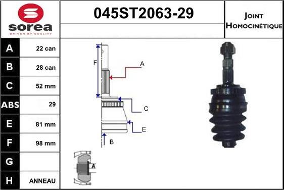 STARTCAR 045ST2063-29 - Joint Kit, drive shaft autospares.lv