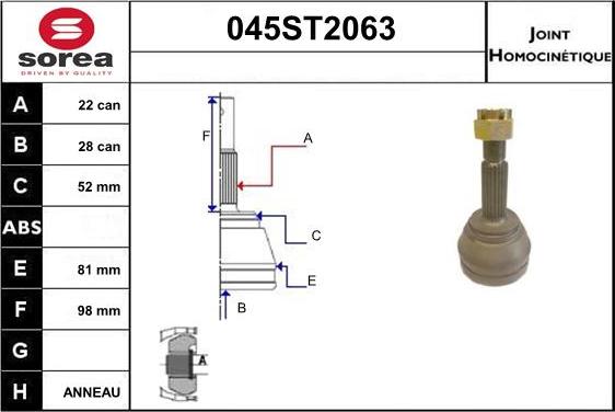 STARTCAR 045ST2063 - Joint Kit, drive shaft autospares.lv