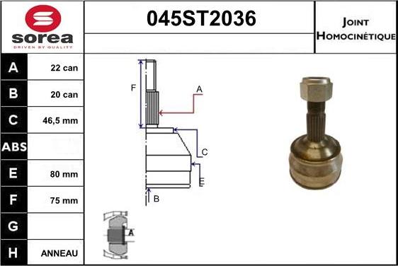 STARTCAR 045ST2036 - Joint Kit, drive shaft autospares.lv