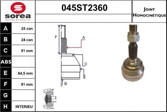 STARTCAR 045ST2360 - Joint Kit, drive shaft autospares.lv