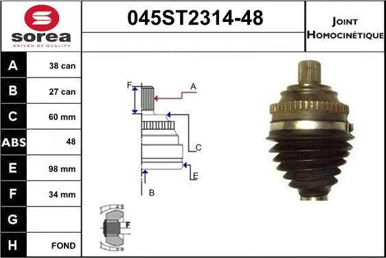 STARTCAR 045ST2314-48 - Joint Kit, drive shaft autospares.lv