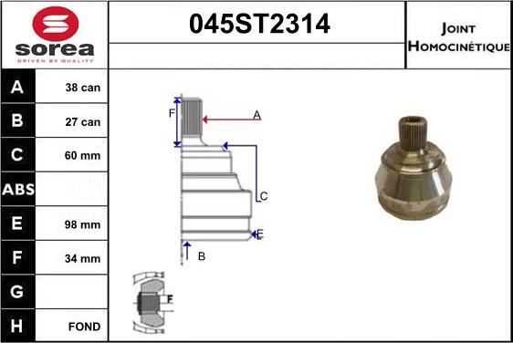 STARTCAR 045ST2314 - Joint Kit, drive shaft autospares.lv