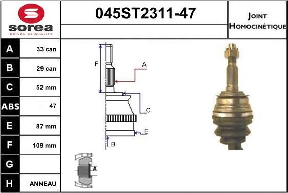 STARTCAR 045ST2311-47 - Joint Kit, drive shaft autospares.lv