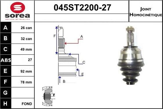 STARTCAR 045ST2200-27 - Joint Kit, drive shaft autospares.lv