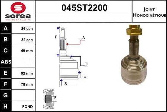 STARTCAR 045ST2200 - Joint Kit, drive shaft autospares.lv