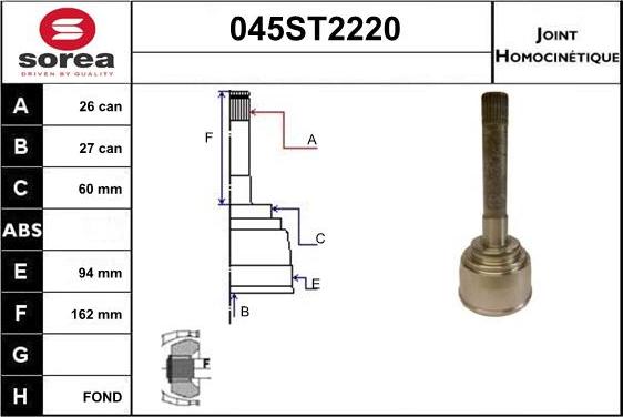 STARTCAR 045ST2220 - Joint Kit, drive shaft autospares.lv