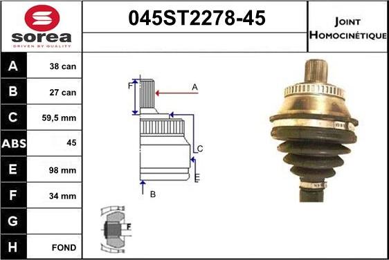 STARTCAR 045ST2278-45 - Joint Kit, drive shaft autospares.lv