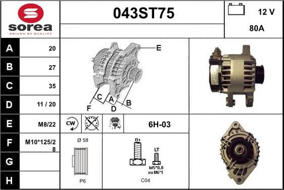 STARTCAR 043ST75 - Alternator autospares.lv