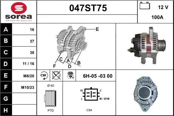 STARTCAR 047ST75 - Alternator autospares.lv